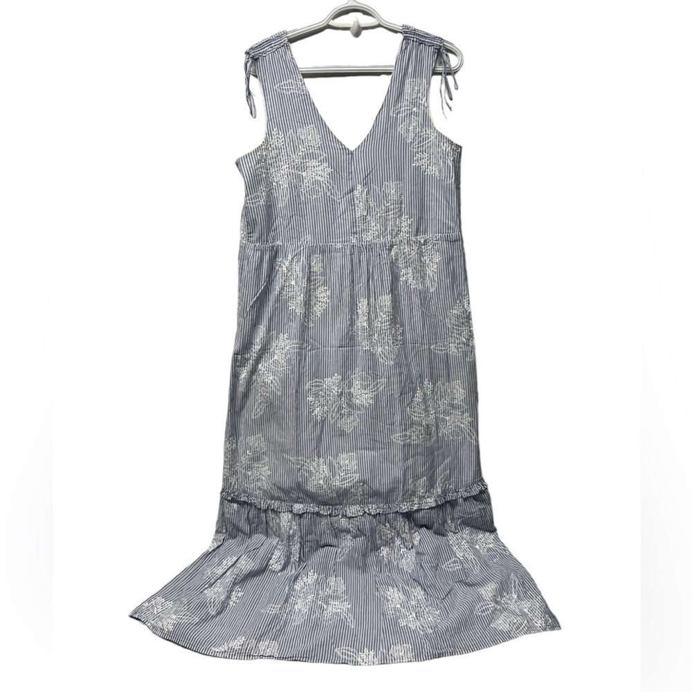 Joe Fresh blue white tiered maxi dress striped floral sleeveless cotton size M